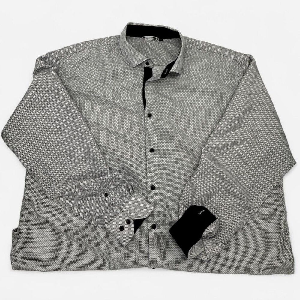 Microfiber Black Contrast Geometric Pattern Mens Button Long Sleeve Shirt XXL